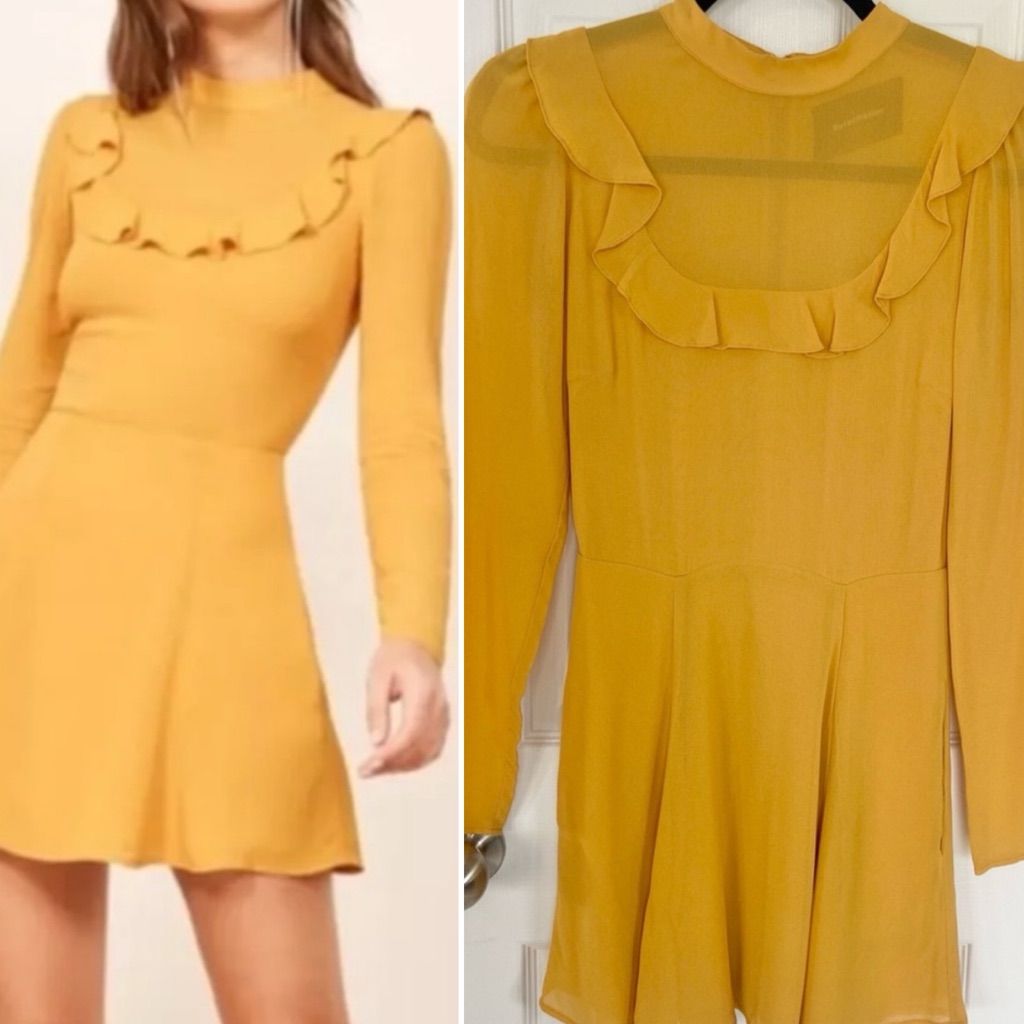 Reformation Spark Dress Color Ochre Mini Mustard Yellow